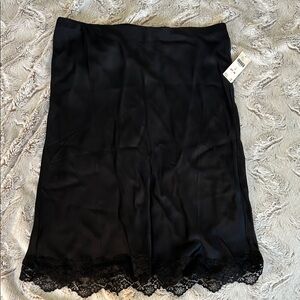 Anthropologie Black A-Line Lace-Hem Skirt